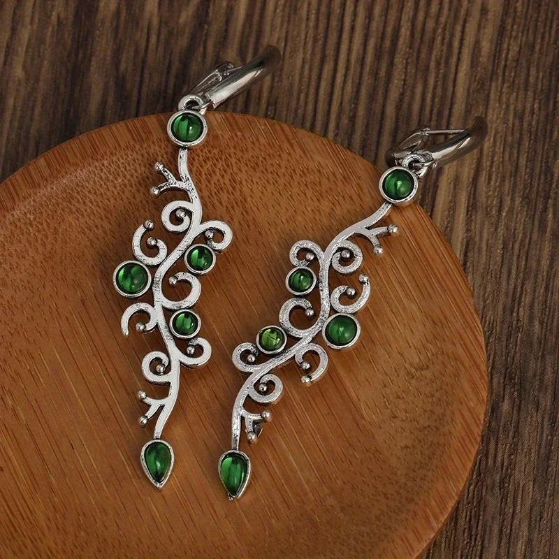 Charm Flower Earrings Vintage copper Color Green Stone Drop Earrings for Women Jewelry