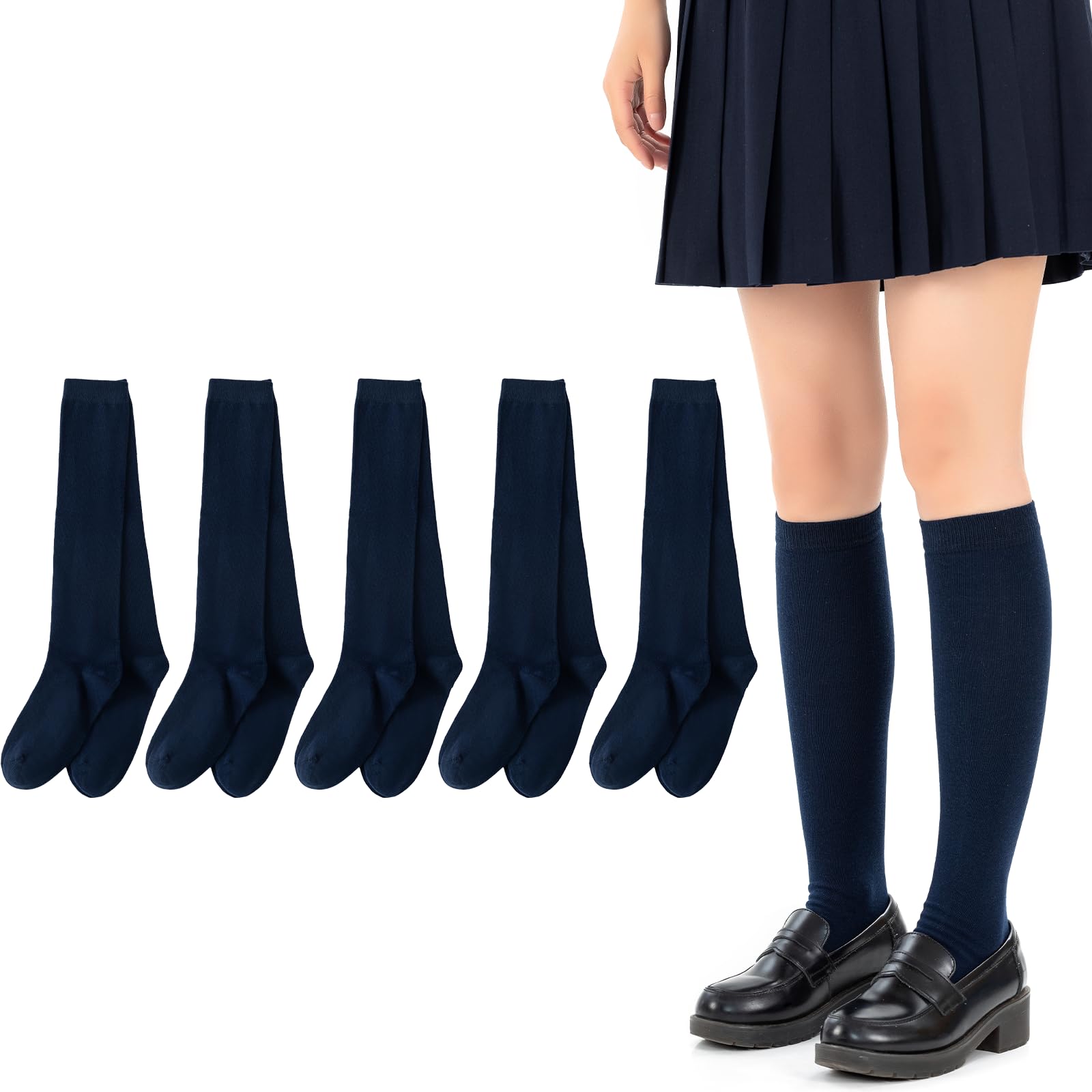 

Senteria Cotton Navy Blue Sizes School Warm and Suitable for All and Set of 5 Women s Knee-High Socks, Breathable, 22-24.5cm, Below-the-Knee, Socks,