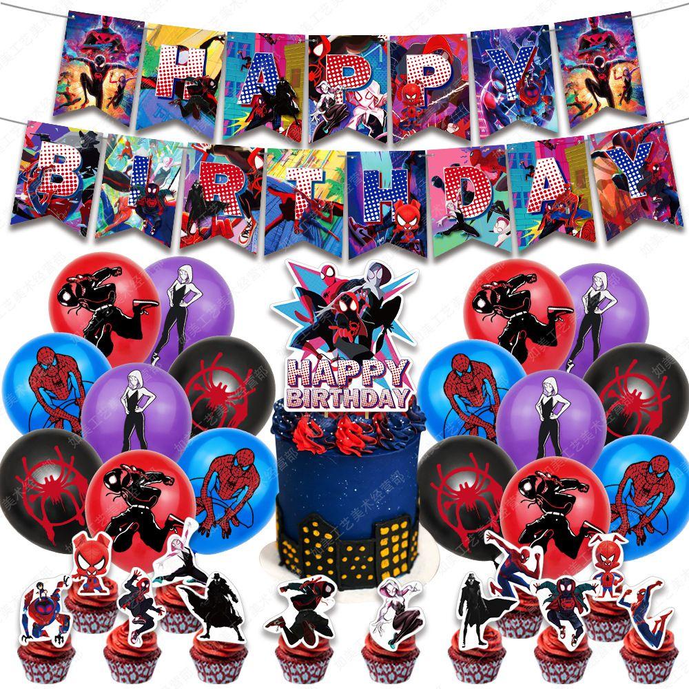 Into Spiderman The Spiderverse Birthday Party Flag Pulling Decoration Set