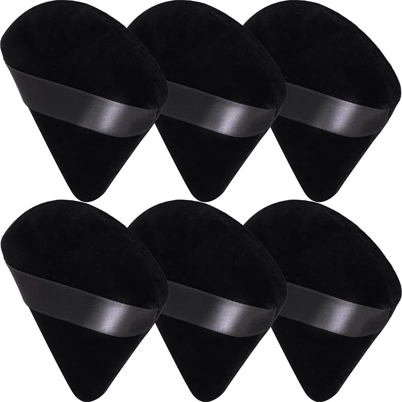 Powder Puff for Face Makeup Triangle Sponge Beauty Blender Puffs Stocking Stuffers for Loose Powder and Foundation (6Pcs White) 6Pcs Black