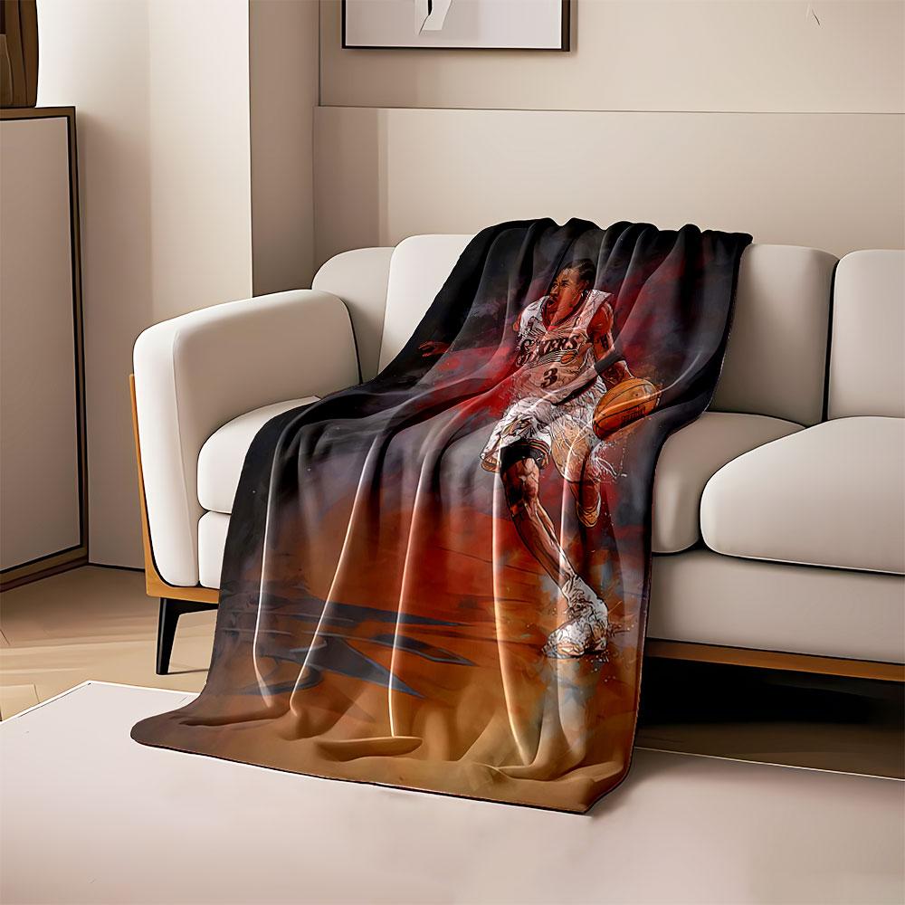 

A dynamic basketball player in motion with fiery red and dark tones. for all seasons blanket lunch break throw gift 80cm x 120cm