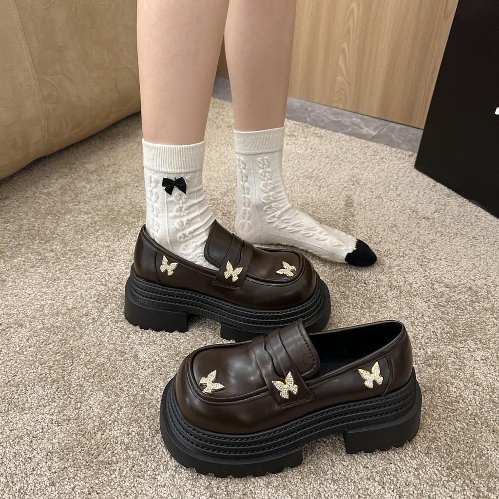 Fashion Fashion Loafer Shoes PU Leather Shoes for Women 2025 New Slip-ons Heels  Casual Thick Bottom Round Toe Shoes  Heels Women