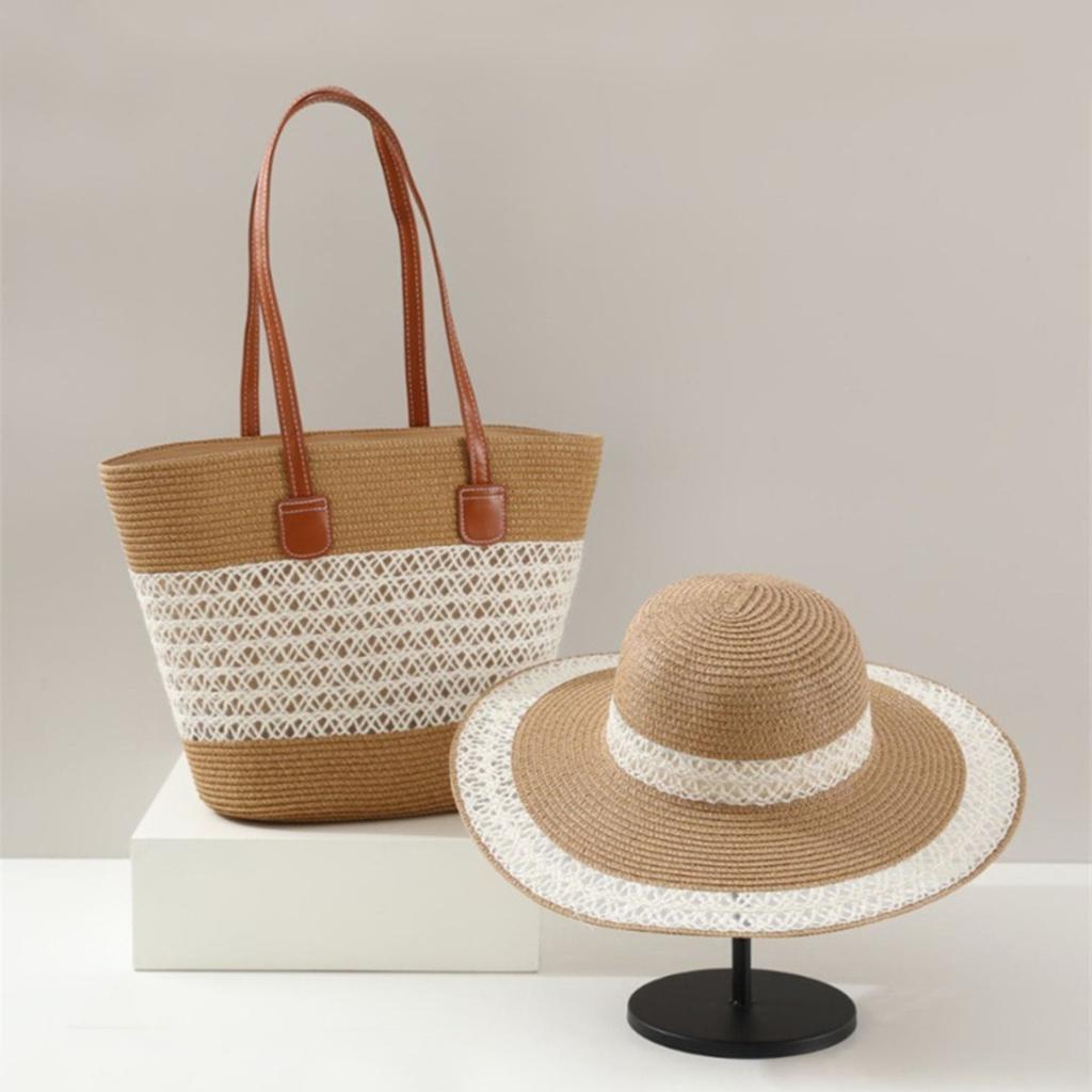 Summer hat women's sunscreen visor straw bag two-piece set summer outdoor straw hat sun hat