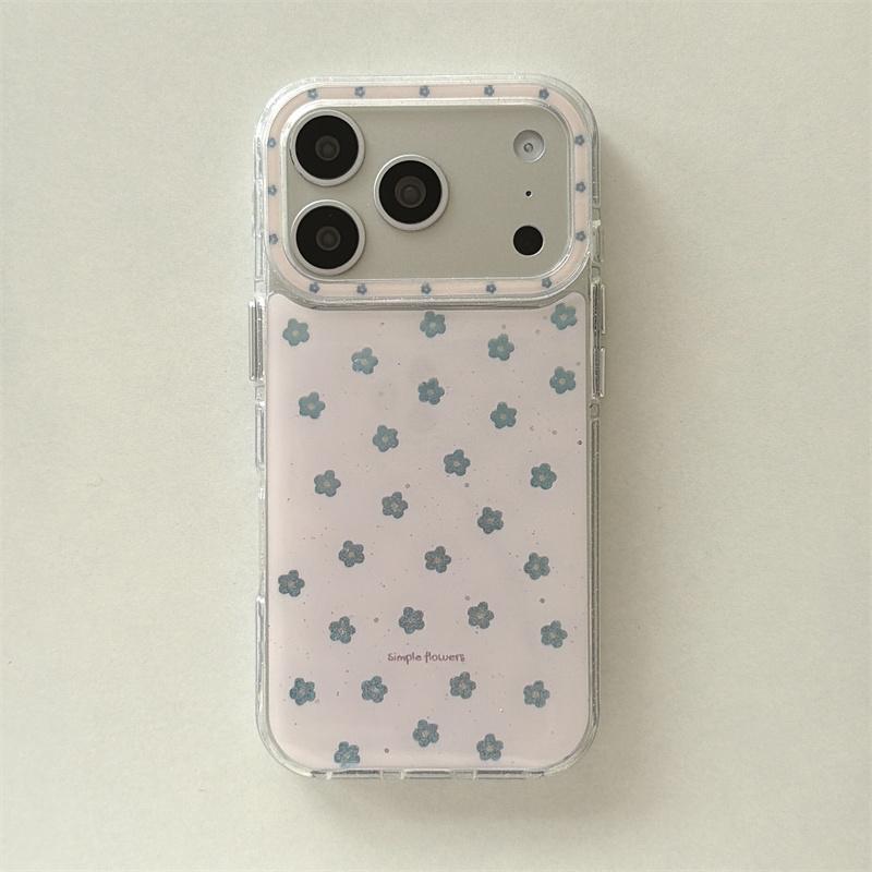 Cute Mini Floral Glitter Clear Phone Case For iPhone 15 16 17 Pro Max Aesthetic Korean INS Style Soft TPU Shockproof Protective