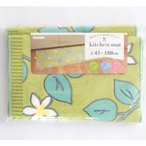 Oka Norn Kitchen Mat, Approx. 45 x 180 cm, Water Absorbent, Antibacterial, Odor Resistant, Green