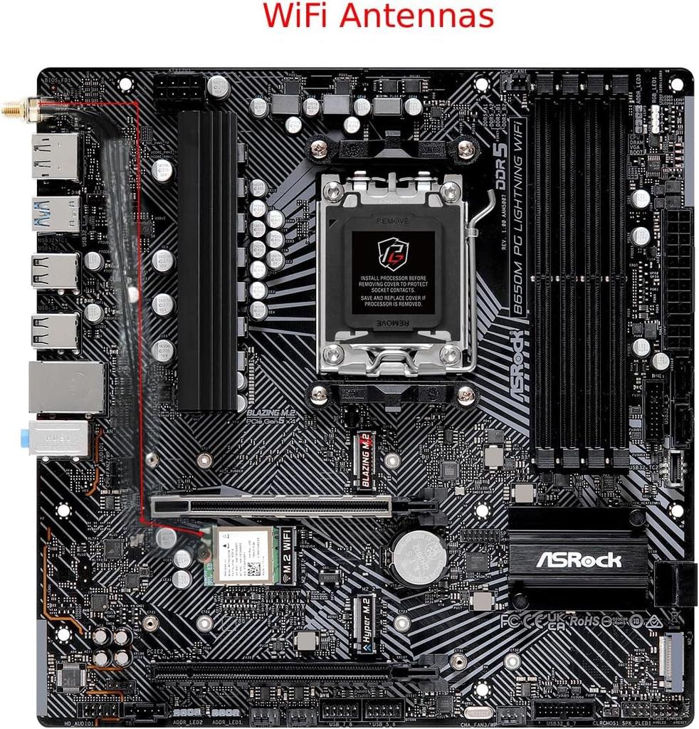 ASRock B650M PG Motherboard with Lightning AMD Ryzen 7000 Series CPU Support B650 Micro ATX Motherboard WiFi, (Socket AM5), Bluetooth, [Used]