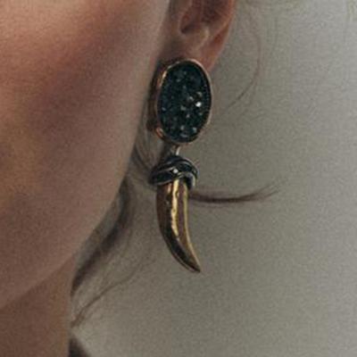 Horn Retro Distressed Exaggerated Earrings