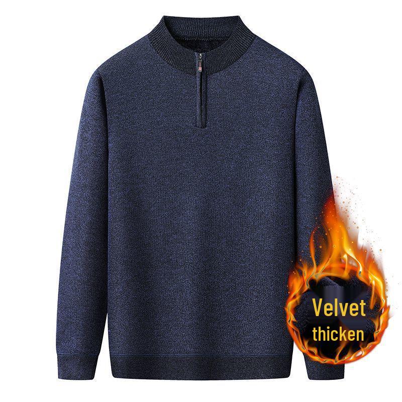 

Men s Half-Zip Solid Color Velvet-Lined Warm Sweater for Autumn/Winter – Trendy Mid-Aged & Elderly Dad Top 3XL 150-165 Jin