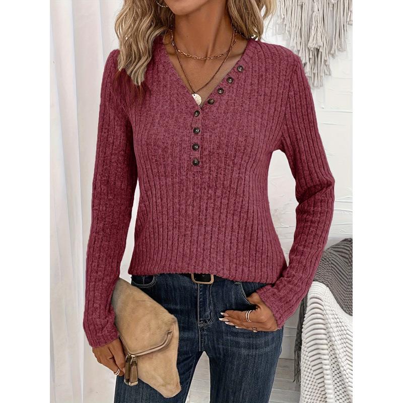Plus Size Women s Solid Color Casual Long Sleeve Knitwear Top - Spring/Autumn 2026 S