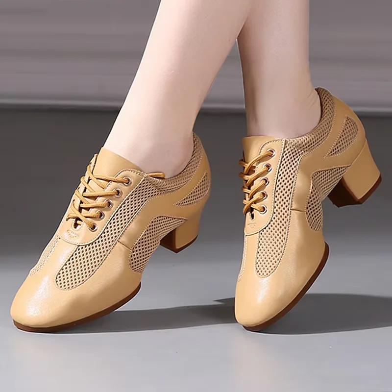 Soft Sole Practice Latin Dance Shoes Women Ballroom Dancing Shoes Closed Toe 5cm chunky heels Tango Jazz Dance Sneakers women