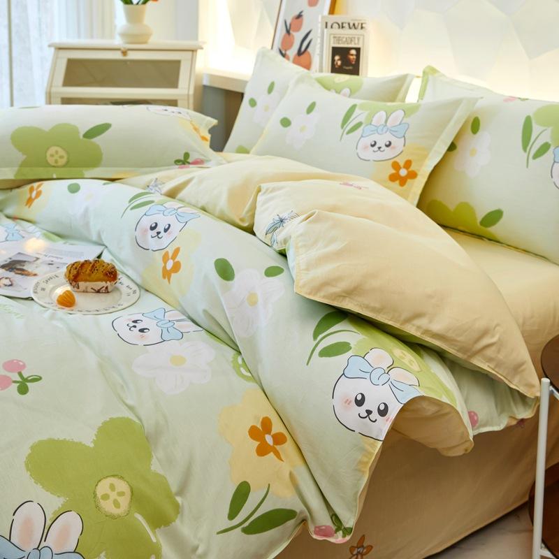 Printed Pure Cotton Student Dormitory Three-piece Four-piece Single Quilt Cover Sheet Pillowcase Duvet Cover