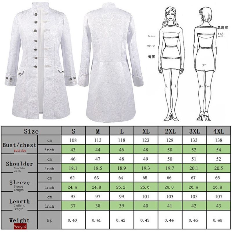 2021 New Foreign Trade European and American Men's Coat, Solid Color Fashion Steampunk Retro Men's Uniform with Stand Collar