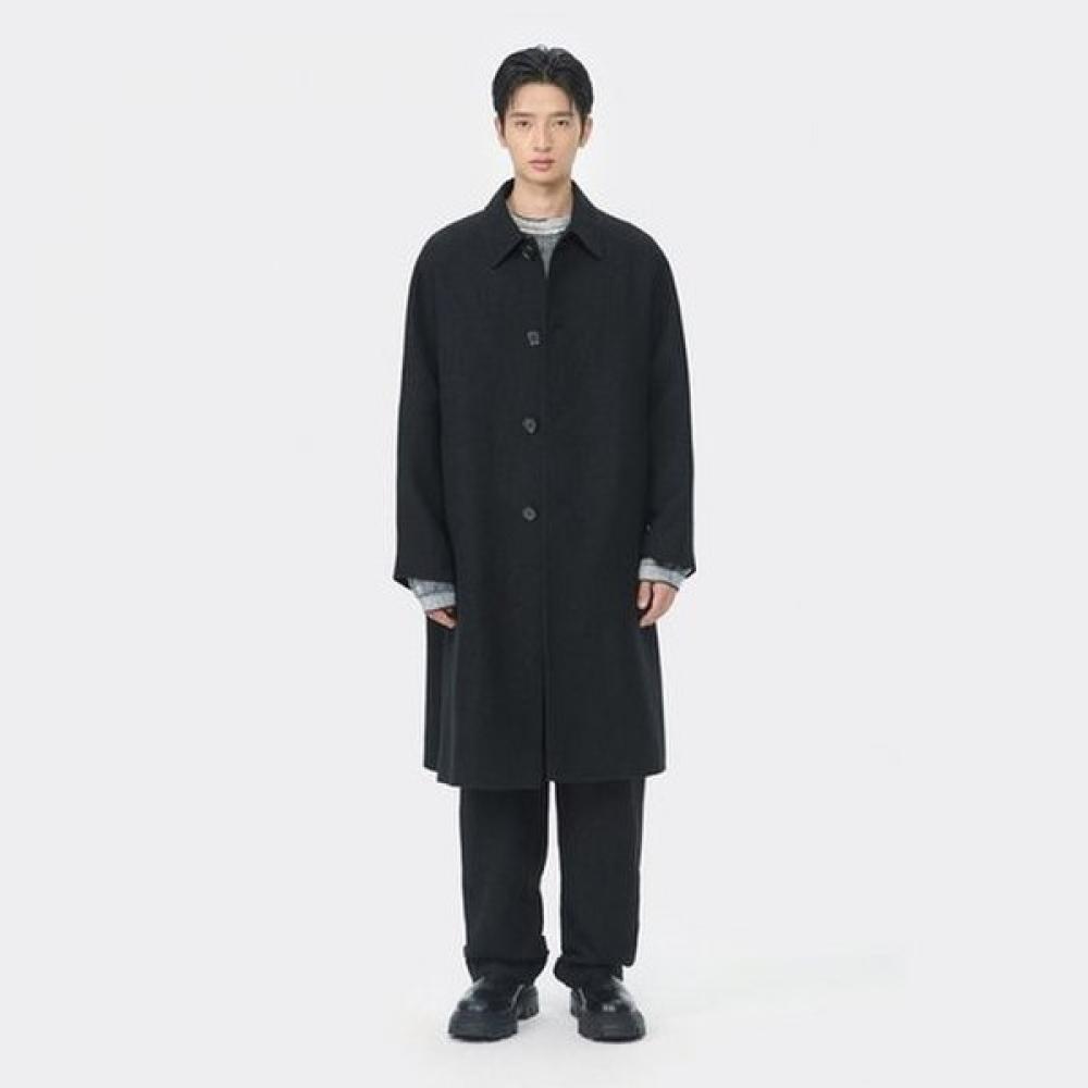 Customellow Loose Fit Gauze Texture Raglan Wool Linen Balmacaan Coat Black Cwcaa