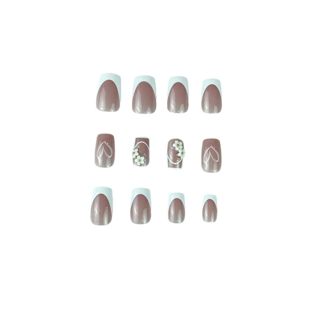 Short European Square Manicure Wearing White French Ins Small Clear Fresh Air Small Flower Love Valentine'S Day Sticker White