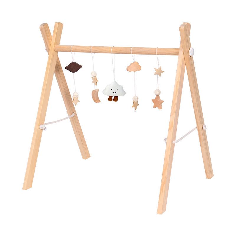 Nordic Style Wooden Baby Fitness Rack with Hanging Ornaments and Bells