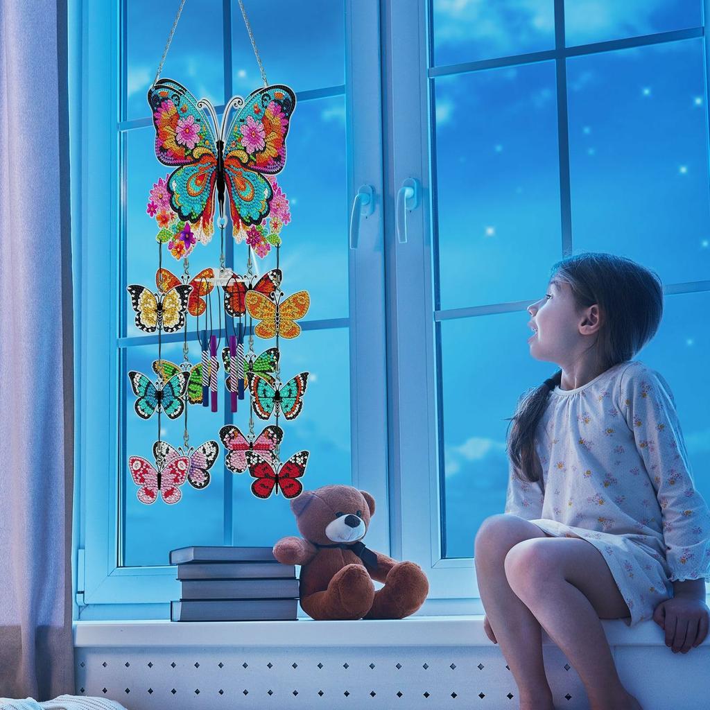 DIY Rhinestone Painting Wind Chime Kit Handmade Hanging Ornament Dreamcatcher 3D Decorative Wall Art for Home