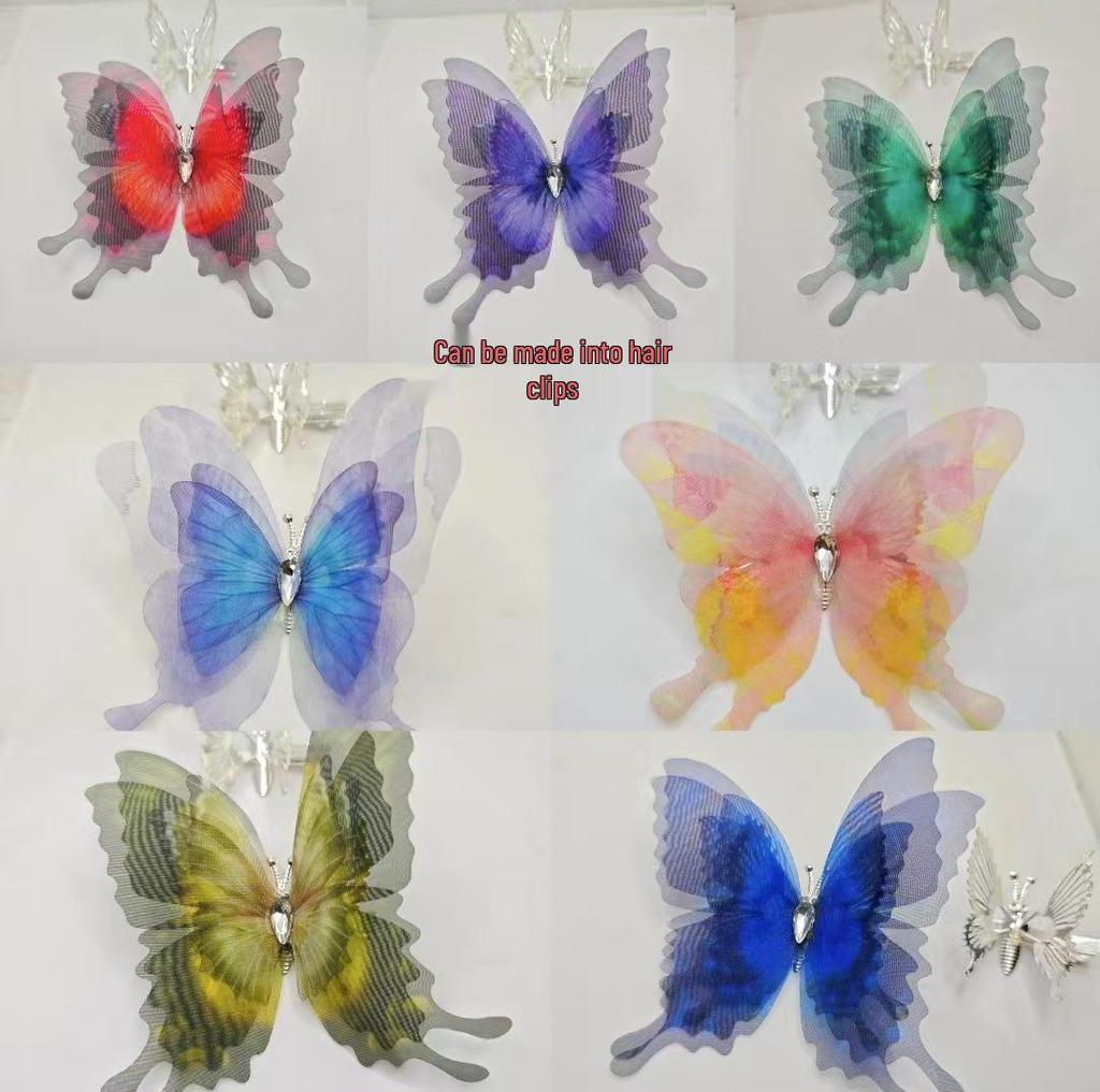 10CM 4-Layer Tulle Butterfly Hair Clip for Hats, Shoes & Clothing Accessories