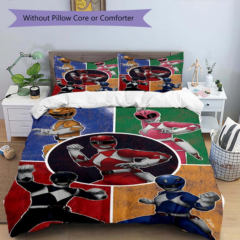 Set copripiumino 3 pezzi (1*Copripiumino + 2*Federe, Senza Nucleo),Set Biancheria da Letto con Stampa Mighty Morphin Power Rangers, Decorazione Camera da Letto, Stagione Unica, Compleanno