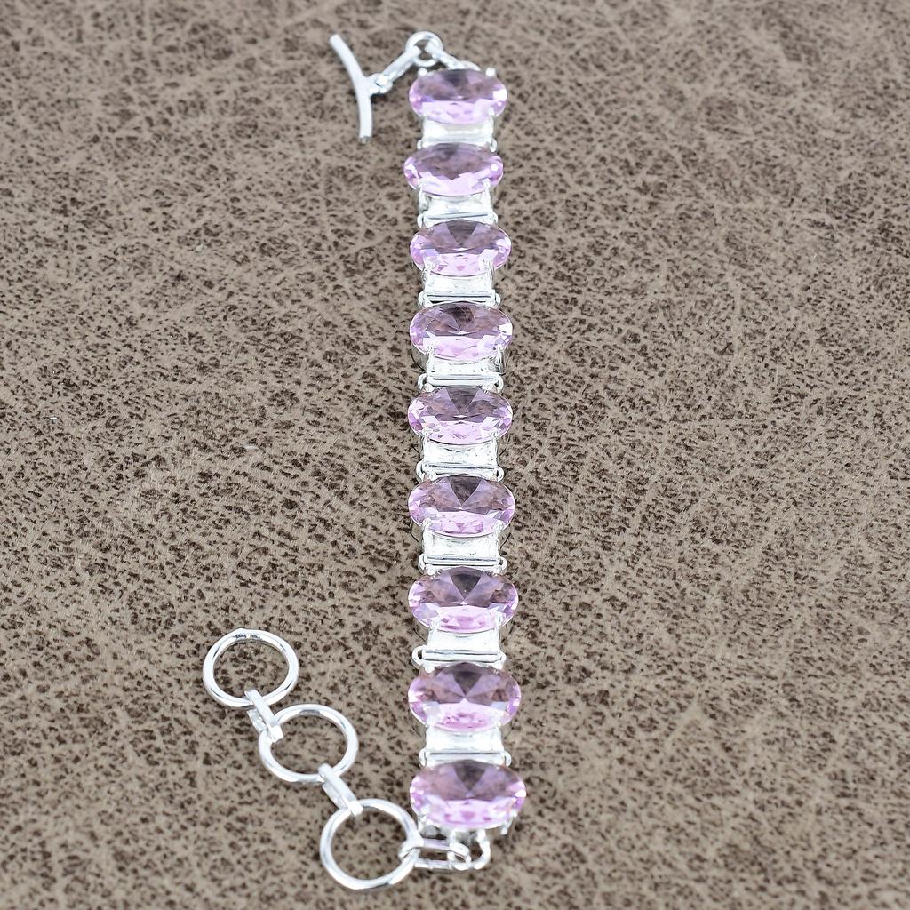 Pink Kunzite Gemstone Handmade 925 Sterling Silver Bracelet 7-8" KKG-135