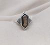 Smoky Quartz Sterling Silver Ring: Hexagon Gemstone, Boho Jewelry