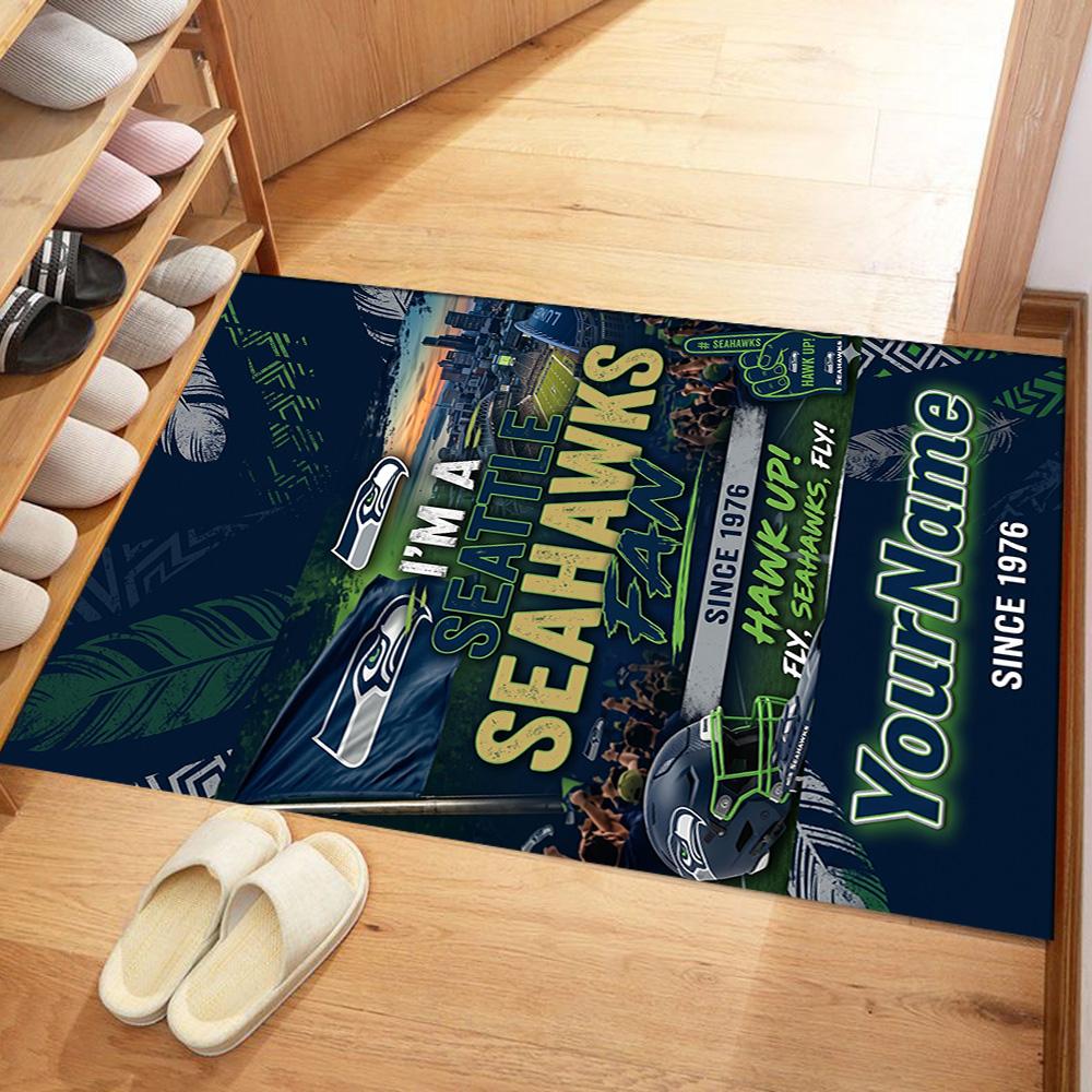 Seattle Seahawks Customizable Name Area Rug Suitable For Dining Room Foyer Playrooms Outdoor Antislip Carpet Decorate Offices Gift For Festivals