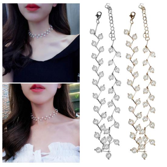 Fashion Women Faux Pearl Beaded Choker Short Chain Necklace Party Jewelry Gift