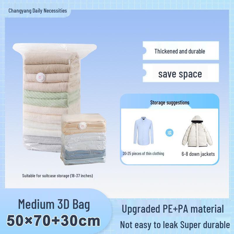 Transparent Blue Edged Travel Vacuum Compression Bag for Clothes - Moisture-Proof & Thickened