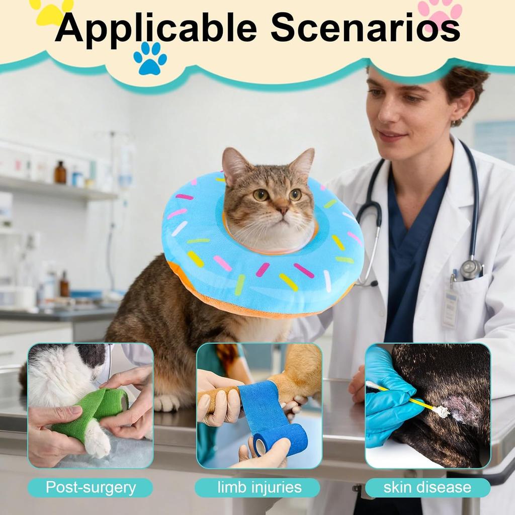 Soft Cute Cat Donut Collar Adjustable Pet Recovery Cone After Surgery Stop Licking Elizabethan Collar for Cat Dog Size S