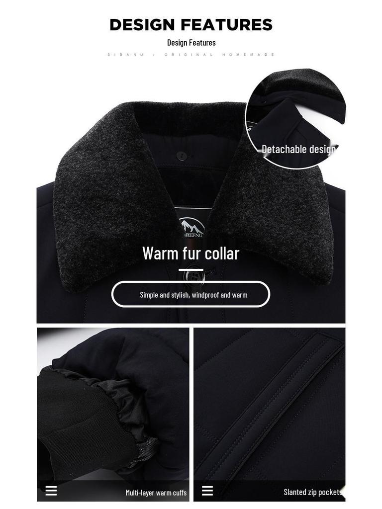 Men's Fleece-Lined Winter Jacket for Elderly: Thick, Warm Lapel Coat