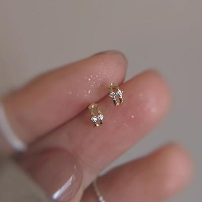 Small Geometric Double-layer Zircon Stud Earrings for Women's Simple Niche Design Commuter Earrings