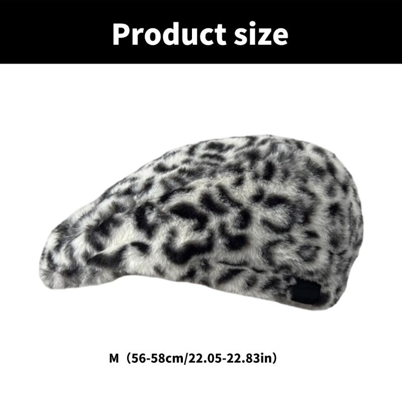 Popular Plush Leopard Beret Hat for Adult Painter Hat Spring Dome Hat Girl Photoshoots Hat Thick Warm Caps for Winter