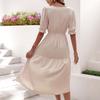 2025 European & American Summer Women's V-neck Solid Color Waist-cinching Dress