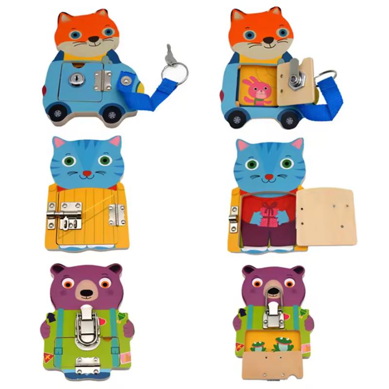 Montessori Preschool Puzzle Learning Basic Skills Unlocking Toys Cute Animals Wooden Games Teaching Aids