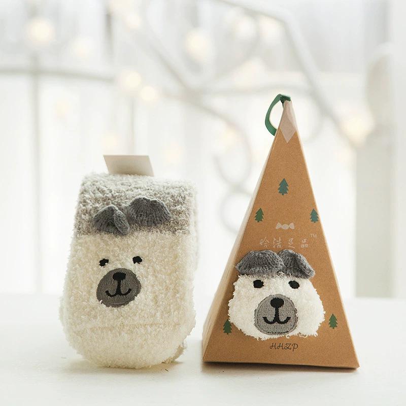 Japanese Christmas Cartoon Socks: Cozy Coral Fleece with 3D Embroidery for Women