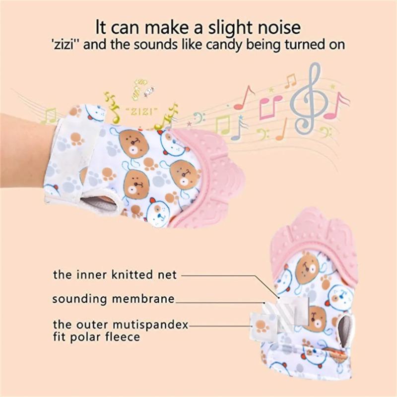 Cartoon Printed Baby Teether Mittens Chewing Gloves for Children & Babies Teethers Anti Eating Hand Teething Toys Baby Stuff