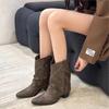 Vintage brown V-button boots Fashion Western cowboy boots Rivets design smoke tube boots Women's short ankle boots C1276