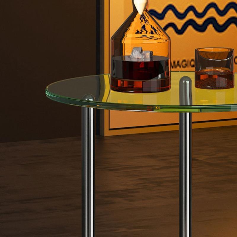 Retro Stainless Steel Coffee Table Luxury Round Glass Corner Tables Living Room Small Side Table Home Decoration Furniture