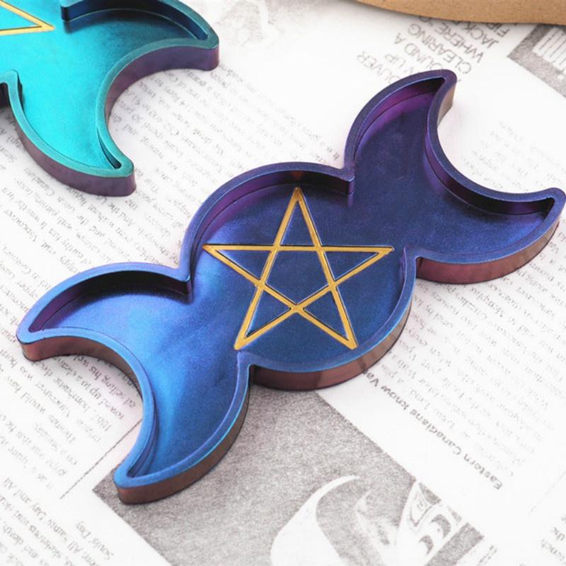 DIY Krystall Epoksy Resin Form Sol Måne Fase Boks Plate Måne Speil Silikonform