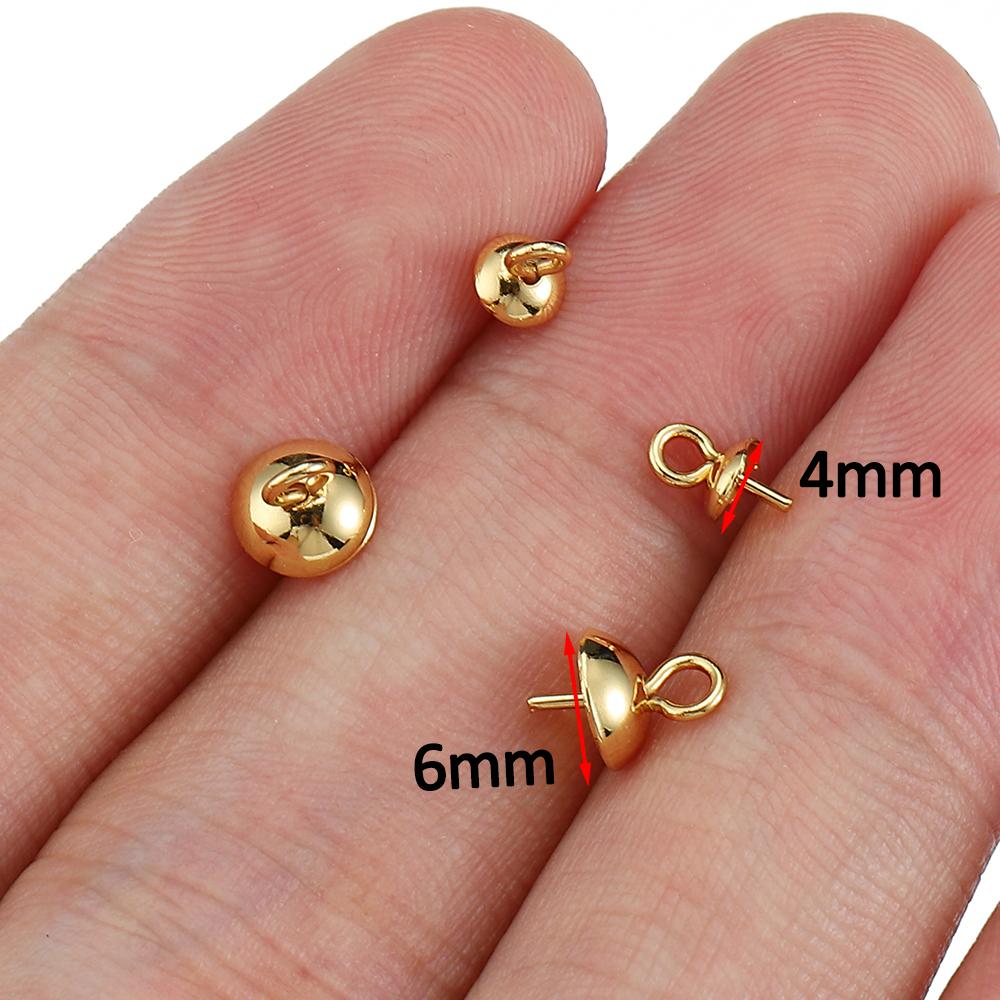 20pcs Stainless Steel Eye Pins Bail Top Drilled Pearl Beads End Caps Gold Color Pendant Charms Connectors for Jewelry Making DIY