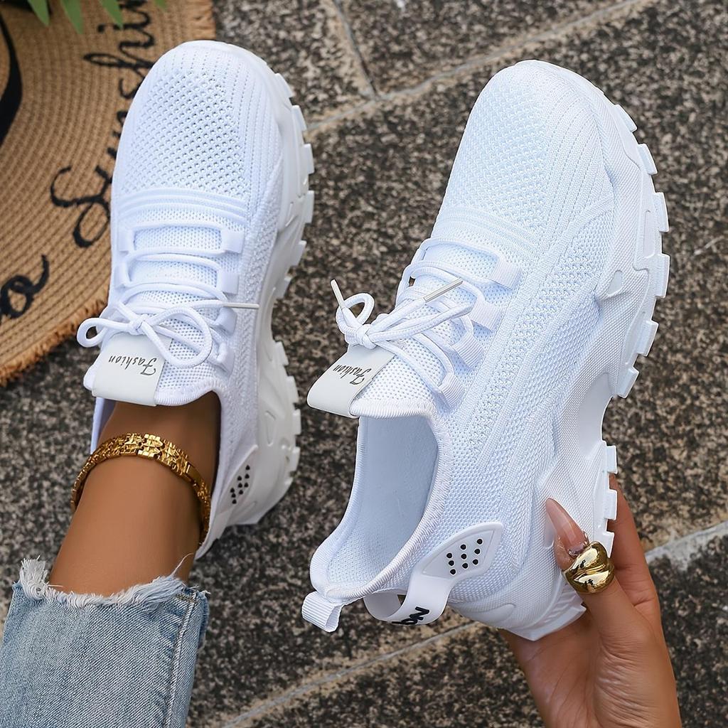 Lightweight Breathable Knit Sneakers - Women's Comfortable Low-Top Running Shoes with Soft Sole for All Seasons