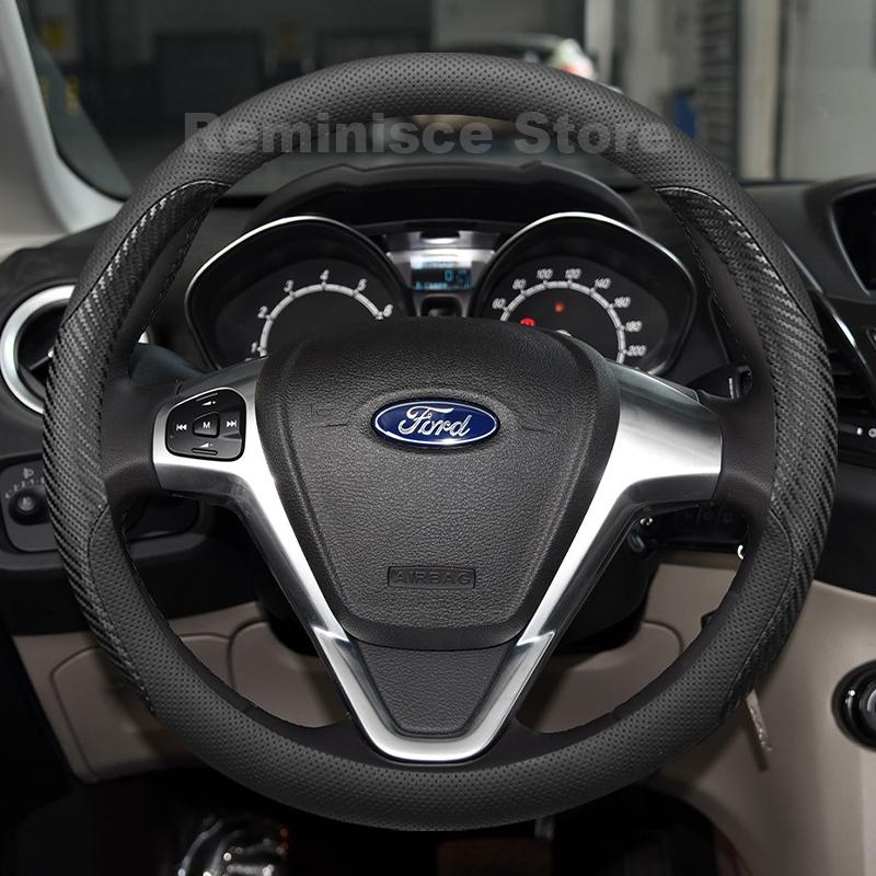 Leather Car Steering Wheel Cover for Ford Fiesta MK6 MK7 ST 2002-2024 Focus Auto Steering Wheel Cover Ford Fiesta Accessories