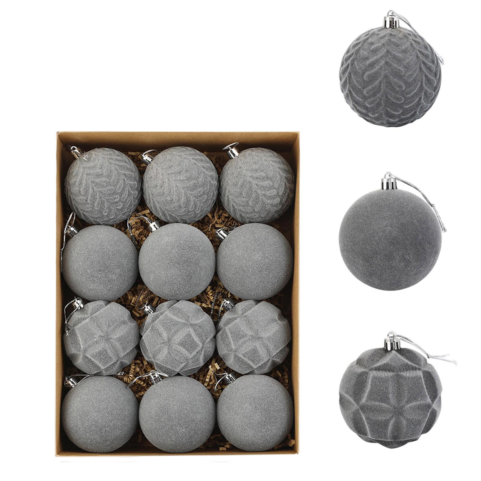 

12 шт./8 см Флокированные рождественские шары Бархатный шар Подвеска на рождественскую елку Винно-красный Темно-зеленый Рождественское украшение Пластиковые шары 8cm серый