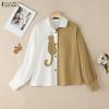 ZANZEA Blusa informal de retales de manga larga con cuello vuelto para mujer