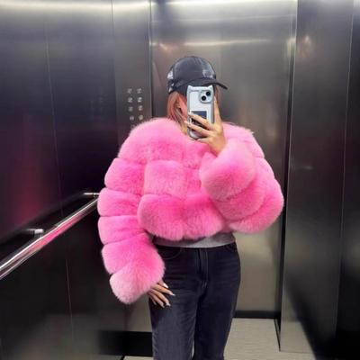 Womens Short Faux Fur Jacket V-Neck No Hood Solid Color Warm Winter Coat Eco-Friendly Artificial Outerwear