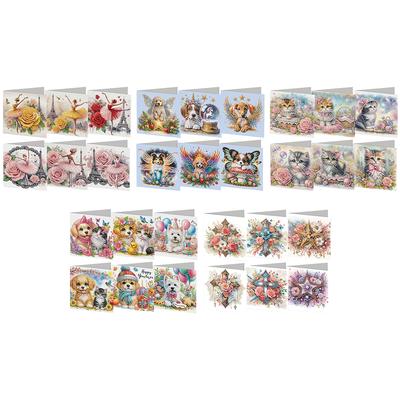 6Pcs DIY Diamond Painting Greeting Card Set Diamond Art Handmade Cards Birthday Gift for Friend