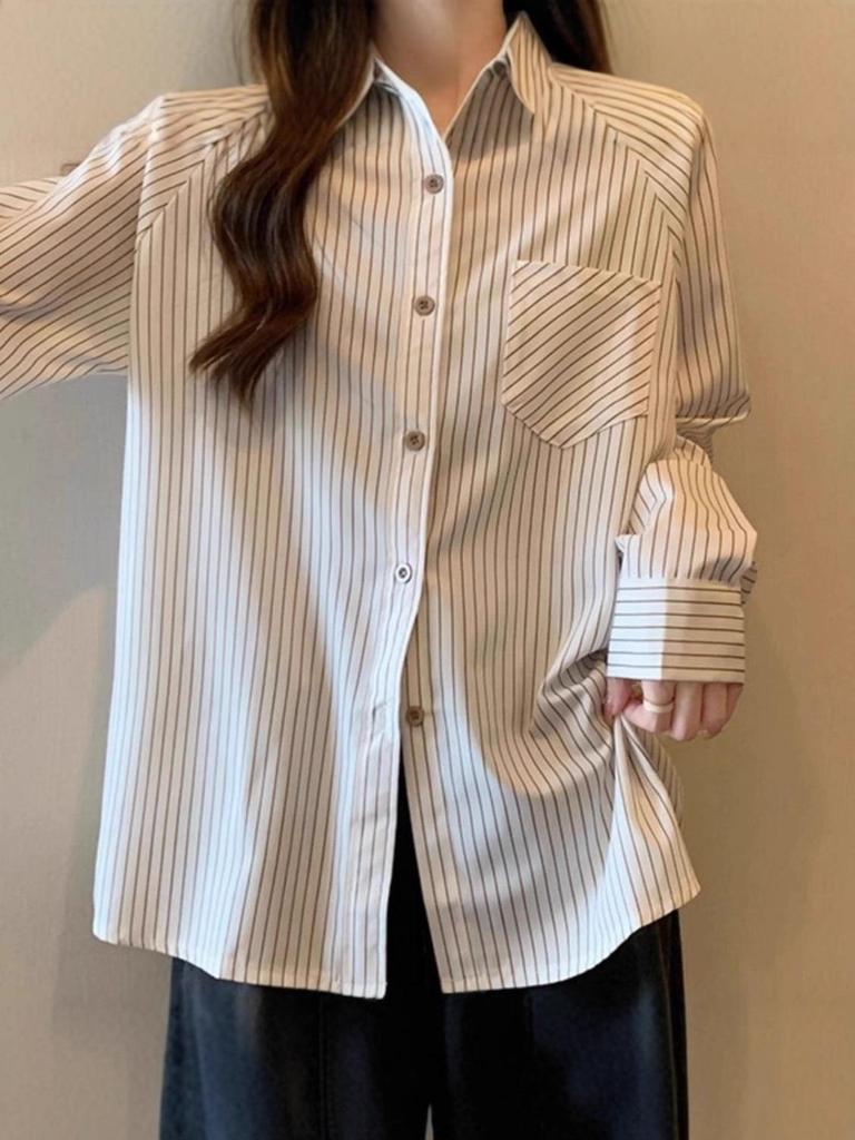 Women's Japanese-Style Striped Raglan Sleeve Shirt - Trendy, Loose, and Versatile for Spring and Autumn