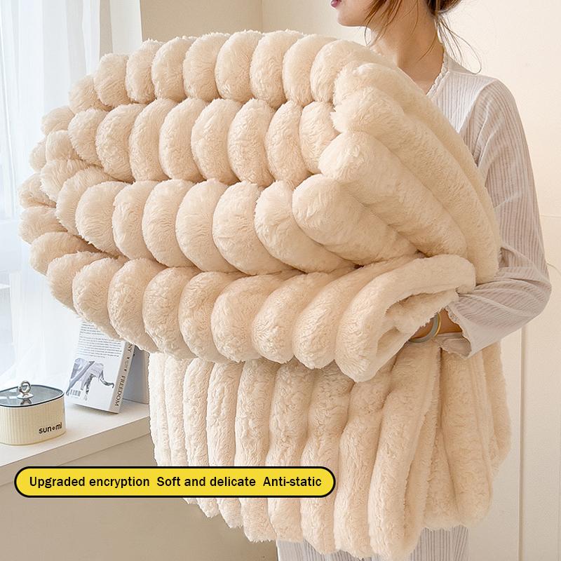 Ultra Soft Faux Rabbit Fur Throw Blanket Warm Plush Striped Blankets Conditioning Quilt Fluffy Throws For Couch Chair Sofa