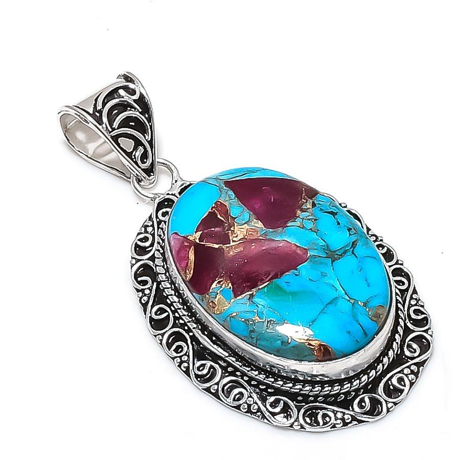 Natural Cotton Candy Turquoise 925 Sterling Silver Jewelry Pendant 2.21  ETC-14019