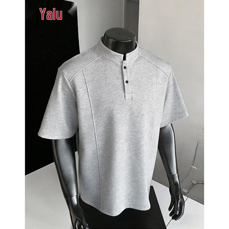 Yalu Unisex Heavyweight Slim Fit Henley Polo T-Shirt L светло-серый