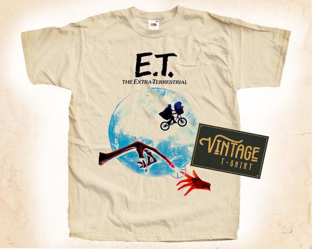 ET The Extra-Terrestrial T-Shirt Tee Natural Vintage Cotton Movie Poster All Sizes S M L XL 2X 3X 4X 5X